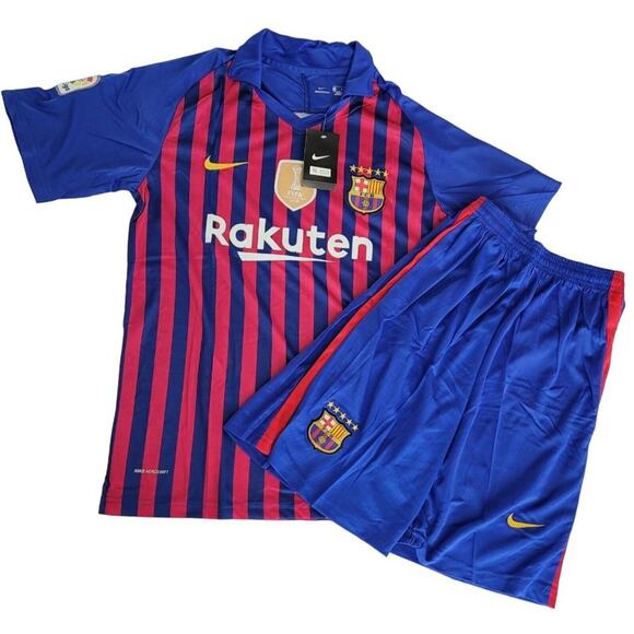 NWT Boys L Nike Authentic Dri Fit FC Barcelona FIFA World Cup Jersey & Shorts - Picture 1 of 12